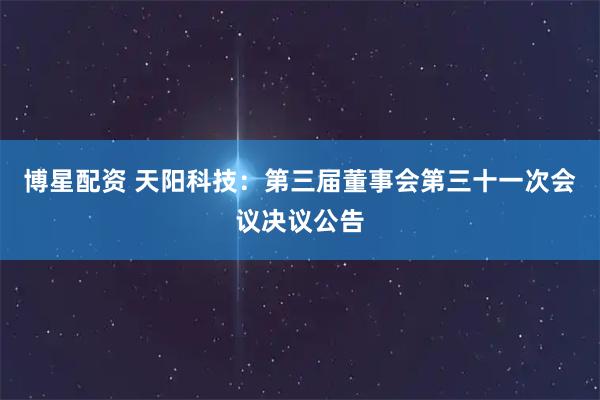 博星配资 天阳科技：第三届董事会第三十一次会议决议公告